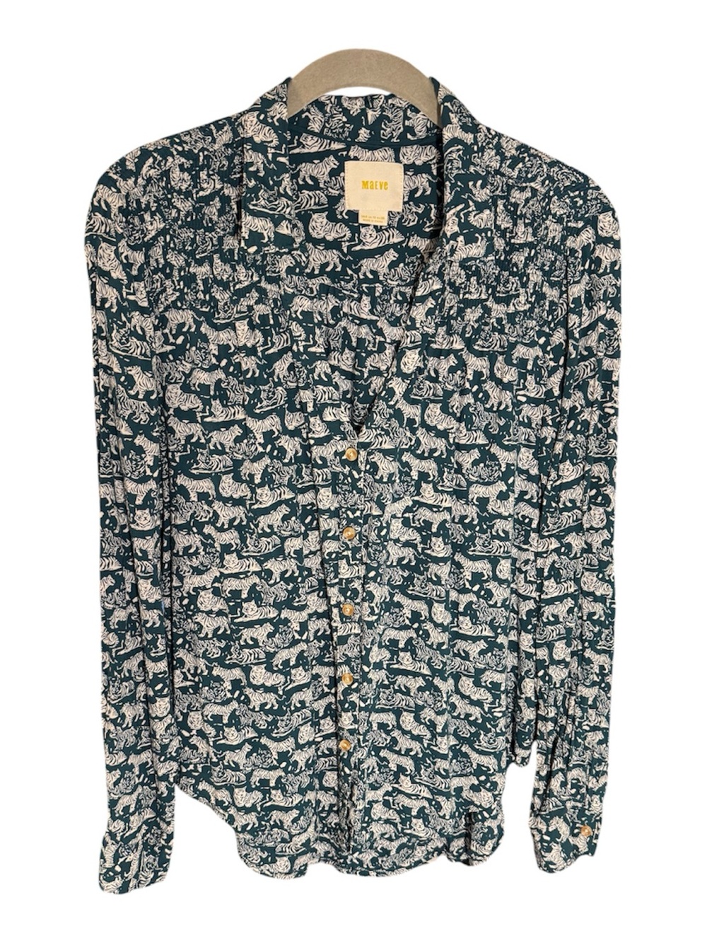 Mauve Teal and Cream Tiger Print Button-Down Shirt